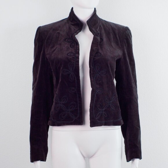 Vintage Ellen Tracy Velvet Embroidered Jacket 80s Brown Size 10 - Picture 1 of 10